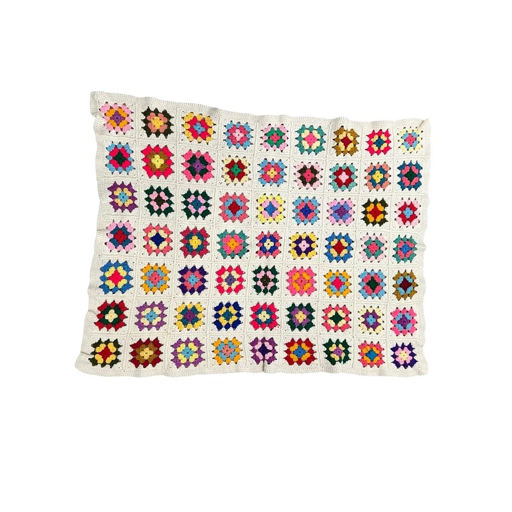 Vintage Handmade Granny Square Crochet Throw Blanket 45x34